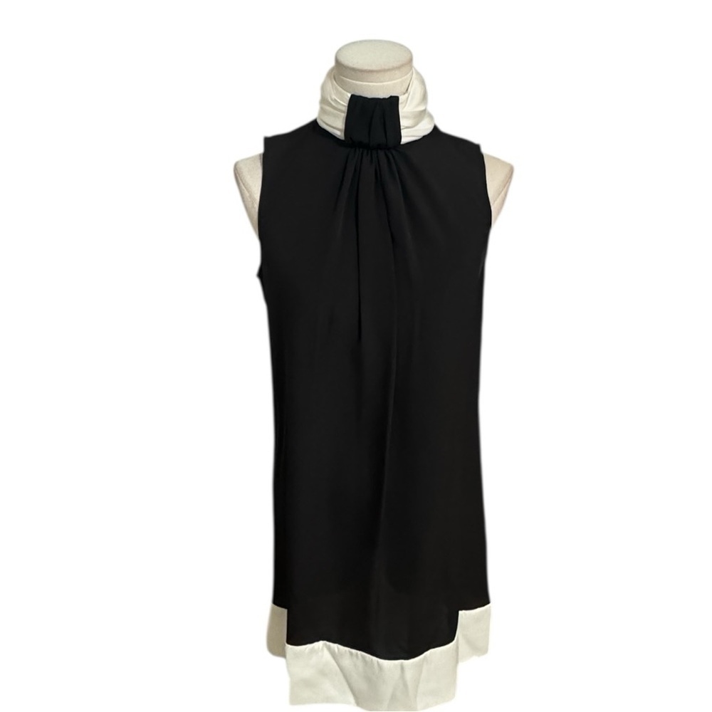 ZARA Black White Sleeveless Dress with High Neck Basic Size S Trim Tuxedo Mini